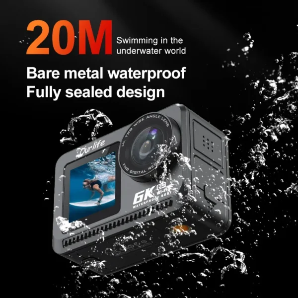 6K Action Camera 4K60FPS WiFi Anti-shake Dual Screen 170° Wide Angle 20m Bare Metal Waterproof Sport Camera with Remote Control - Image 2