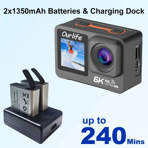 Ourlife MTR82 Action Camera 6K30fps 2 inches Touch Screen EIS 30M Waterproof 5X Zoom WIFI Camera With Remote Control Action Cam - Image 2