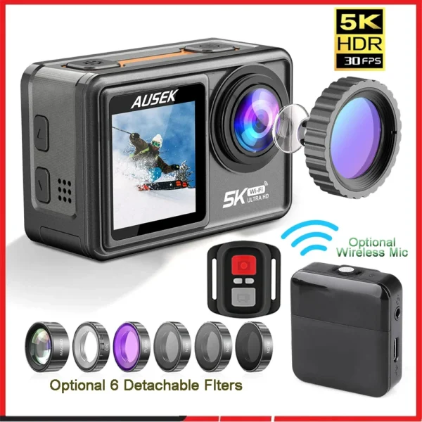 2" IPS Dual Screen Action Camera 5K 30FPS 4K 60FPS 48MP EIS Video With Optional Filter Lens 1080P Webcam Vlog WiFi Sports Cam