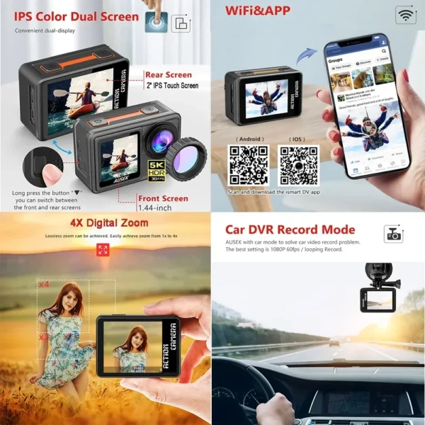 2" IPS Dual Screen Action Camera 5K 30FPS 4K 60FPS 48MP EIS Video With Optional Filter Lens 1080P Webcam Vlog WiFi Sports Cam - Image 4