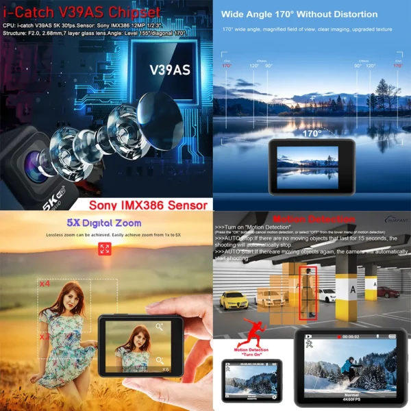Action Camera G9SE 5K30FPS 4K60FPS 48MP 2.0 Touch LCD EIS Dual Screen Wi-Fi 170D DVR Webcam Waterproof 30M 5X Zoom Sports Camera - Image 5