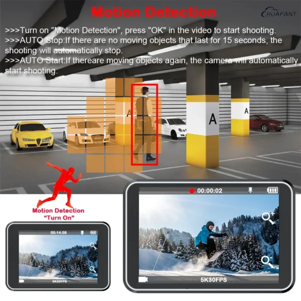 Action Camera F6W Wireless Mic 5K 4K60FPS 48MP 2.2" Touch LCD EIS Dual Screen Wi-Fi 170D Waterproof 30M 8X Zoom Sports Camera - Image 3
