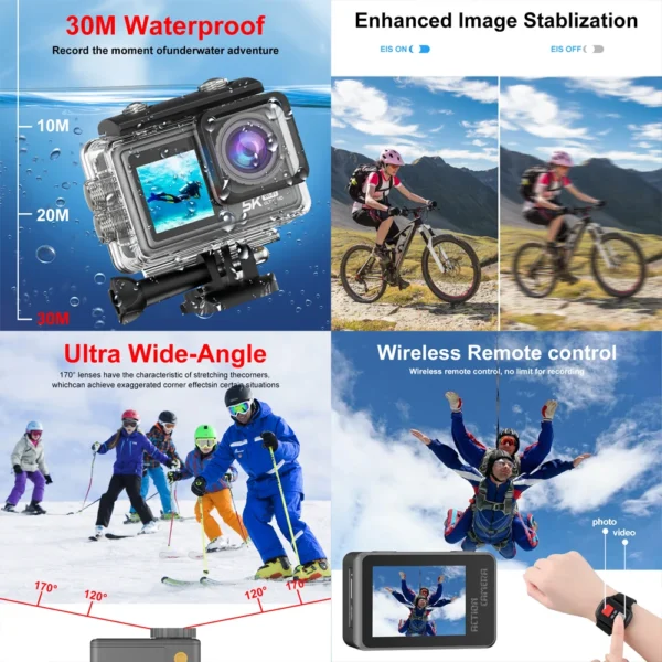Action Camera 5K 30FPS 4K 60FPS 48MP EIS Video With 2" IPS Dual Screen Optional Filter Lens 1080P Webcam Vlog WiFi Sports Cam - Image 4