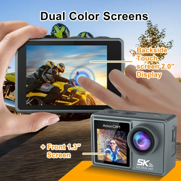 5K Action Camera 4K60FPS Dual IPS Touch LCD WiFi 170° 30M Waterproof 5X Zoom Anti-shake Sports Camera With Remote Control - Image 2