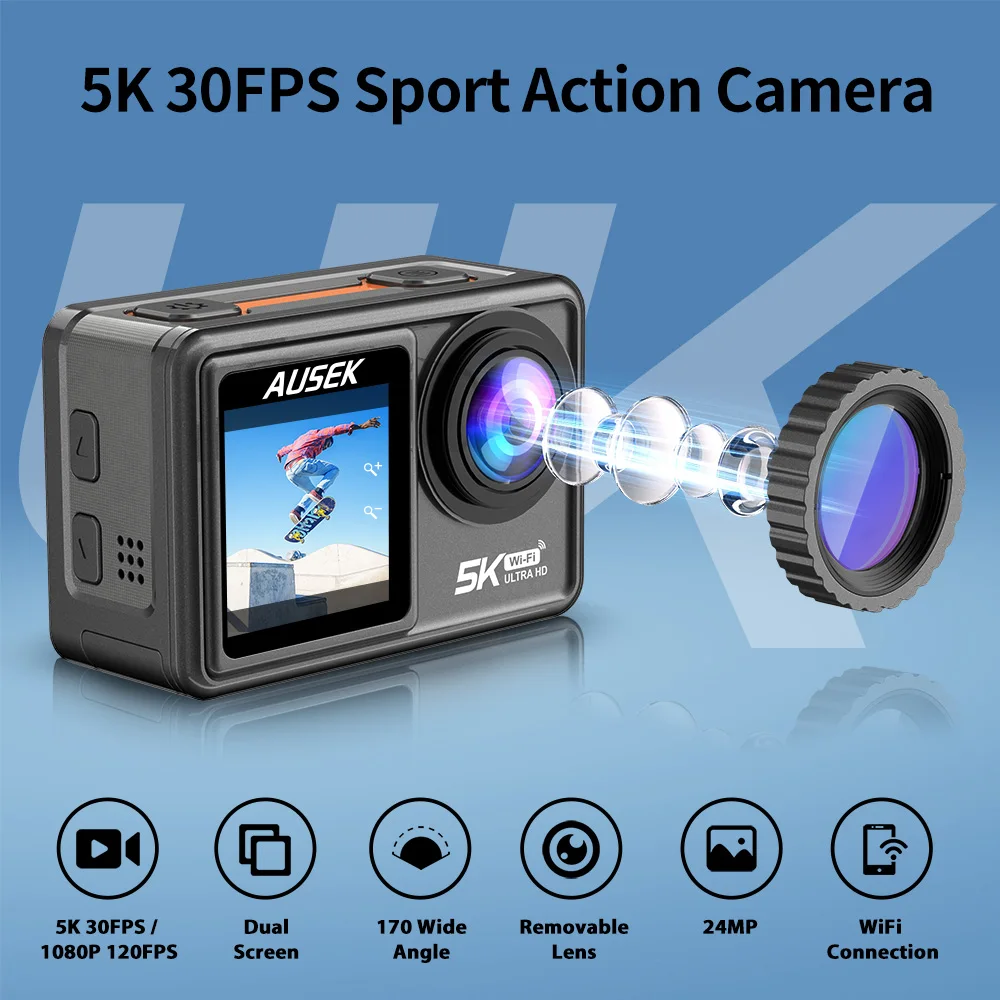 Ourlife Action Camera 5K30FPS 48MP EIS 2" IPS Dual Screen Optional 6 Filter Wireless Microphone WiFi Anti-shake Sport Cameras