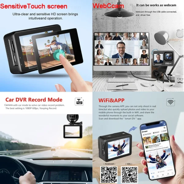 Action Camera G9SE 5K30FPS 4K60FPS 48MP 2.0 Touch LCD EIS Dual Screen Wi-Fi 170D DVR Webcam Waterproof 30M 5X Zoom Sports Camera - Image 3