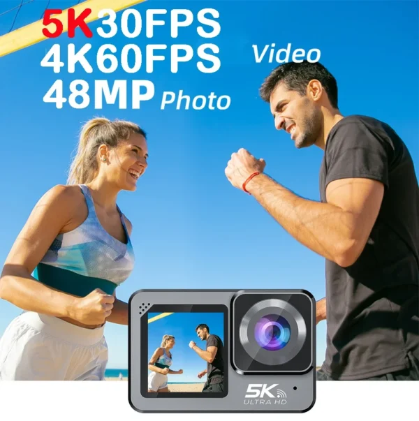 Action Camera F6W Wireless Mic 5K 4K60FPS 48MP 2.2" Touch LCD EIS Dual Screen Wi-Fi 170D Waterproof 30M 8X Zoom Sports Camera - Image 2