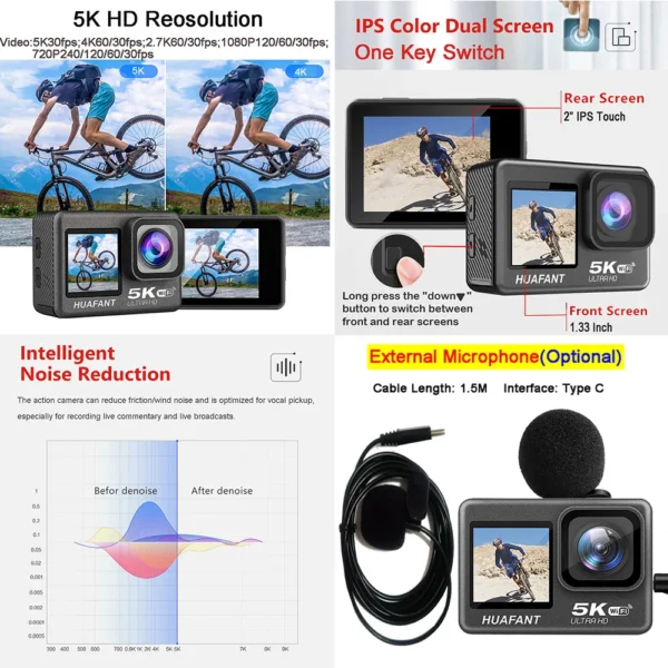 Action Camera G9SE 5K30FPS 4K60FPS 48MP 2.0 Touch LCD EIS Dual Screen Wi-Fi 170D DVR Webcam Waterproof 30M 5X Zoom Sports Camera - Image 6