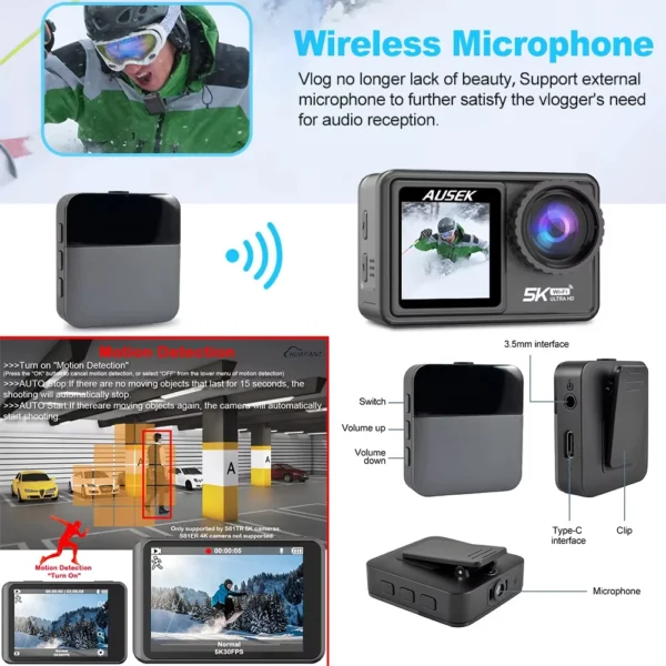 Action Camera 5K 30FPS 4K 60FPS 48MP EIS Video With 2" IPS Dual Screen Optional Filter Lens 1080P Webcam Vlog WiFi Sports Cam - Image 6